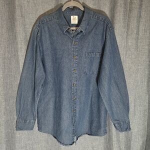 Open Trails Denim Shirt Men's L Button Down  Medium Wash Blue